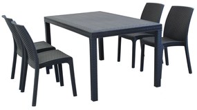 CALIGOLA - set tavolo in resina effetto rattan cm 150 x 90 x 74 h con 4 sedie Alma