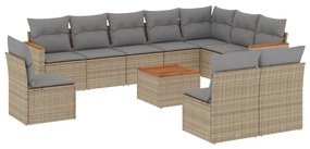 Set divani da giardino 11 pz con cuscini beige in polyrattan