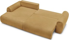 Divano angolare color senape allungabile (con penisola a sinistra) con rivestimento in velluto a coste Lucien – Bobochic Paris