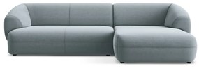 Divano angolare azzurro (con penisola a destra) con rivestimento in velluto Moana – Makamii