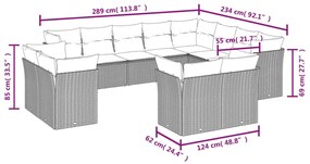 Set divani da giardino 12 pz con cuscini beige in polyrattan