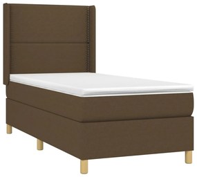 Letto a Molle Materasso e LED Marrone Scuro 90x190cm in Tessuto