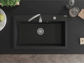 Mexen Elix lavello in granito 1-vasca 800 x 500 mm, nero, sifone cromato - 6527801005-77