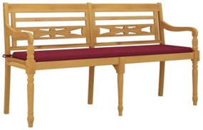 Panchina Batavia con Cuscino Rosso Vino 150 cm Massello di Teak