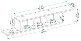 Mobile TV Sospeso 150x22x25 Con Vani A Giorno Morris Noce Chiaro