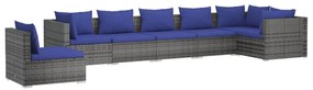 Set Divani da Giardino 7 pz con Cuscini in Polyrattan Grigio