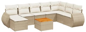Set divano da giardino 9 pz con cuscini beige in polyrattan