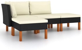 Set divani da giardino 4 pz con cuscini in polyrattan nero