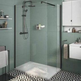 Box doccia walk-in Neo, vetro 8 mm, L 98.6-99.5 cm x H 200 cm, profilo nero