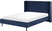 Letto matrimoniale con doghe 140 x 200 cm velluto di colore blu marino stile glam moderno