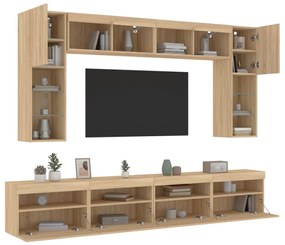 Set mobili tv a muro 8 pz con luci led rovere sonoma