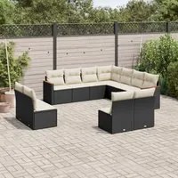 Set Divani da Giardino 11 pz con Cuscini in Polyrattan Nero 3226084