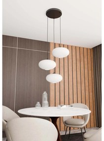 Lampadario 3 Luci Iris Base Tonda In Acciaio Nero Paralume Plissettato Bianco