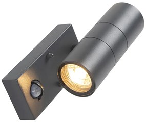 Lampada da parete per esterni antracite con sensore di movimento 2 luci IP44 - Duo