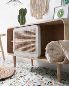 Kave Home - Mobile TV Georg 1 anta in legno massello di mango e canna da bambú da 120 x 50 cm