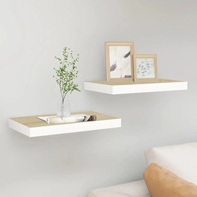 Scaffali A Parete 2 Pz Rovere E Bianco 40x23x3,8 Cm İn Mdf /