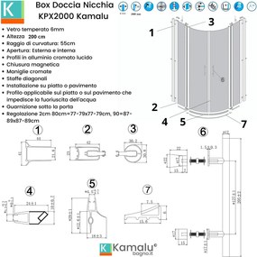 Box doccia semicircolare 80x80 ante battenti h200 | KPX2000 - KAMALU