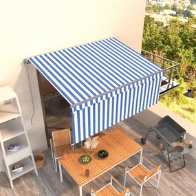 Tenda Sole Retrattile Manuale Con Parasole 3,5x2,5 M Blu Bianco /