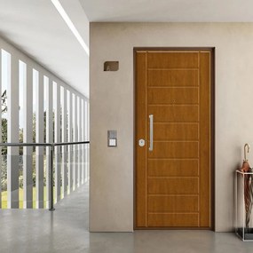 Porta blindata DI.BI. Mab L 80 x H 210 cm in PVC noce, apertura spingere a destra, falso telaio incluso