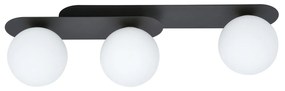 Plafoniera Minimal 3 Luci Teia In Acciaio Nero E Sfere Vetro Opale