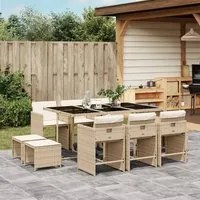 Set da Pranzo da Giardino 11 pz con Cuscini Beige in Polyrattan 3277917