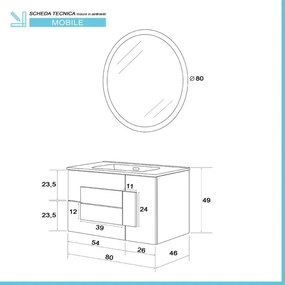 Mobile Bagno Sospeso Effetto Legno 80x47 cm con Specchio Tondo