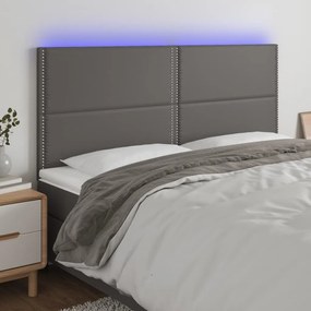 Testiera A Led Grigio 180x5x118/128cm İn Similpelle /