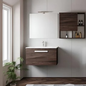 Mobile bagno sospeso 82 cm con lavabo in ceramica AURA1 Olmo Caffč
