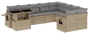 Set divano da giardino 10 pz con cuscini beige in polyrattan