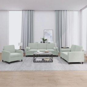 Set Di Divani 3 Pz Con Cuscini Grigio Chiaro İn Velluto /