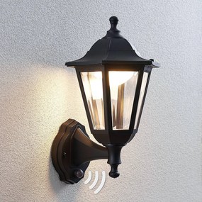 Lindby Applique da esterni LED Iavo, sensore, nero, lanterna Iavo, Nero, Plastica, Antico