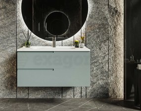 Mobile bagno salvia opaco 90x46 Sorrento due cassetti con maniglia sinistra e lavabo in ceramica