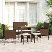 Set Mobili da Giardino 6pz con Cuscini in Polyrattan Marronecod mxl 101282