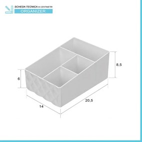 Organizer porta trucchi e cosmetici in plastica bianca con 4 scomparti
