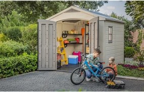 Casetta Da Giardino In Resina 256,5x255x243H Cm Factor 8x8 Beige Keter Con Mensole