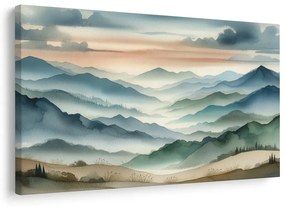 Quadro su tela – Montagne silenziose nella nebbia del mattino