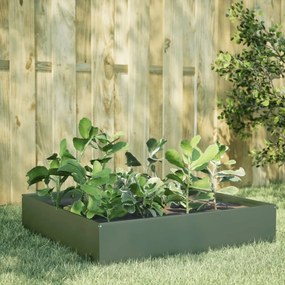 Fioriera Rialzata Giardino Verde Oliva 100x100x33,5 Cm Acciaio /