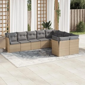 Set divano da giardino 9 pz con cuscini beige in polyrattan