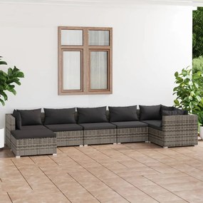 Set Divani da Giardino 7 pz con Cuscini in Polyrattan Grigio