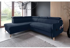 Divano letto angolare in velluto blu scuro (angolo sinistro) Sweet Harmony - Miuform