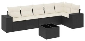 Set divani da giardino con cuscini 7pz nero polyrattan