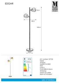 Markslöjd 107742 - Lampada da terra EDGAR 2xE14/40W/230V
