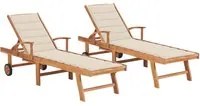 Sdraio 2 pz con Tavolo e Cuscino Crema Legno Massello di Teak cod mxl 45568