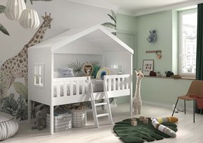 Letto a casetta con finestre per bambini, bianco laccato