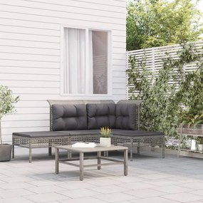 Set Divani da Giardino 4 pz con Cuscini in Polyrattan Grigio