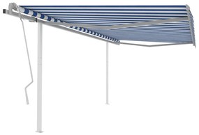 Tenda Da Sole Retrattile Manuale Con Pali 4x3 M Blu E Bianca /