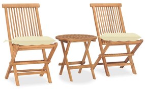 Set Da Pranzo Giardino Pieghevole 3 Pz Cuscino Massello Di Teak /