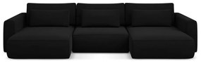 Divano angolare nero allungabile/con contenitore (a U) con rivestimento in velluto Kapua – Makamii