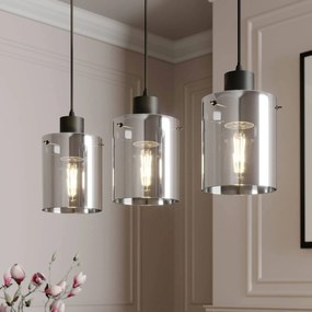 Lindby lampada a sospensione Kourtney, a 3 luci, nero/grigio, vetro, E27