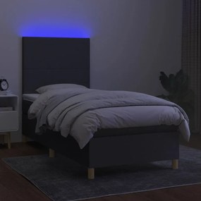 Letto a molle materasso e led grigio scuro 100x200cm in tessuto